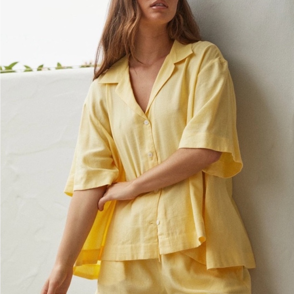 Piyama Yellow PJ Top Shirt Cotton Blend XS Lounge Wear Pajama Sleep Chill